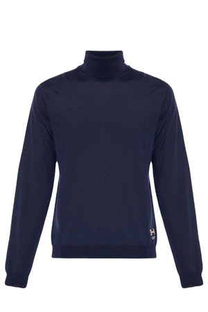 Men's Blue Long Sleeve Turtleneck Wool Sweater for SS23