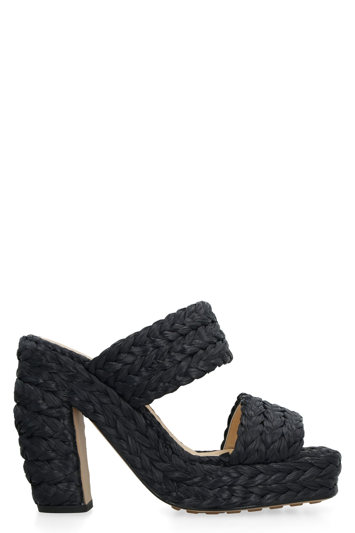 BOTTEGA VENETA Black Raffia Platform Sandals for Women - SS23 Collection