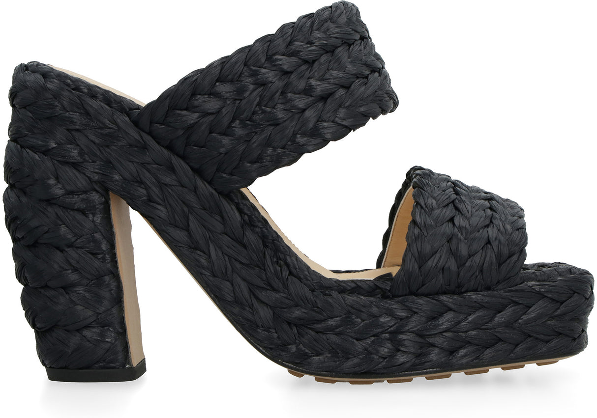 BOTTEGA VENETA Black Square Toe Platform Sandals for Women