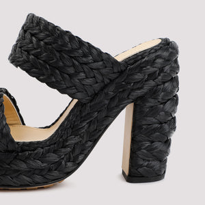 BOTTEGA VENETA Black Square Toe Platform Sandals for Women