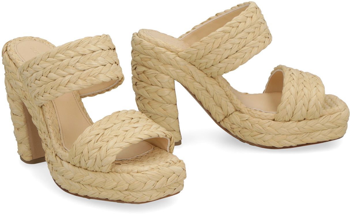 BOTTEGA VENETA Raffia Platform Sandals for Women in Nude & Neutrals