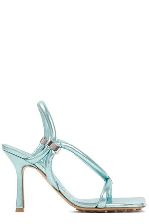 Turquoise metallic stretch sandals - SS23 Collection