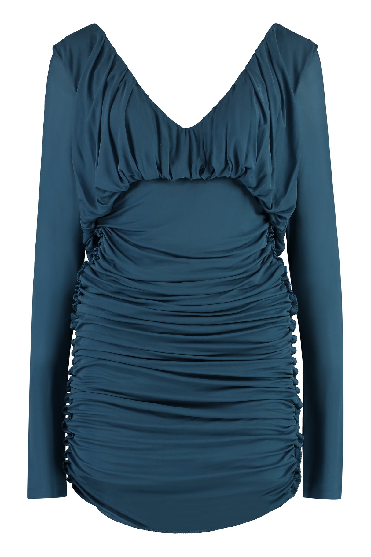 Side Gather Blue Knit Dress for Women