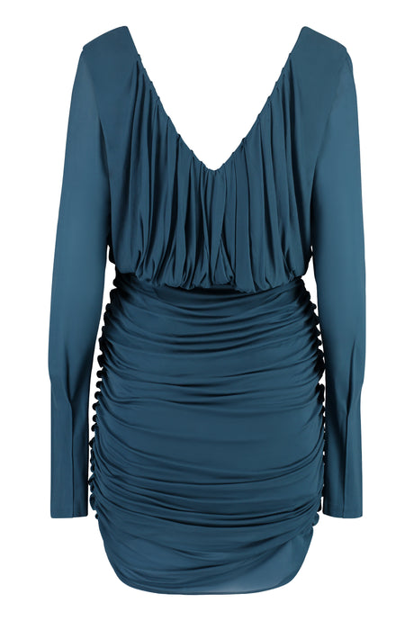 Side Gather Blue Knit Dress for Women