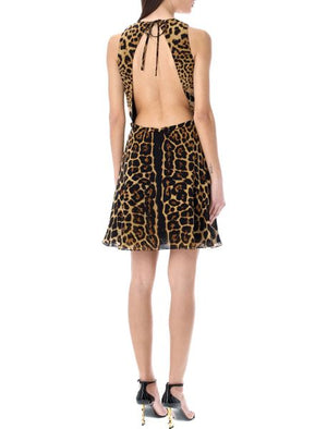 SAINT LAURENT Luxurious Halterneck Leopard Raffia Dress for Women