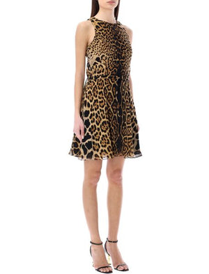 SAINT LAURENT Luxurious Halterneck Leopard Raffia Dress for Women