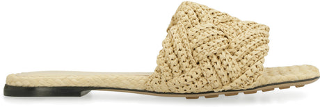 BOTTEGA VENETA Beige Raffia Sandals with Square Toeline for Women