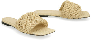 BOTTEGA VENETA Beige Raffia Sandals with Square Toeline for Women