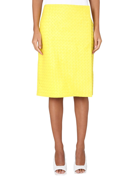 BOTTEGA VENETA Woven Pattern Mini Skirt with Button Closure