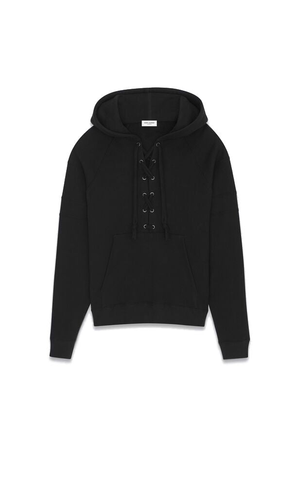 Black Raglan Laced Hoodie for Men - FW23 Collection