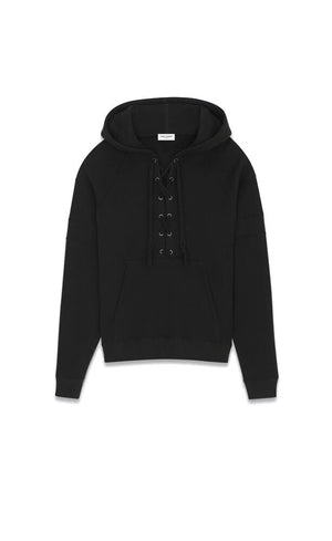 Black Raglan Laced Hoodie for Men - FW23 Collection