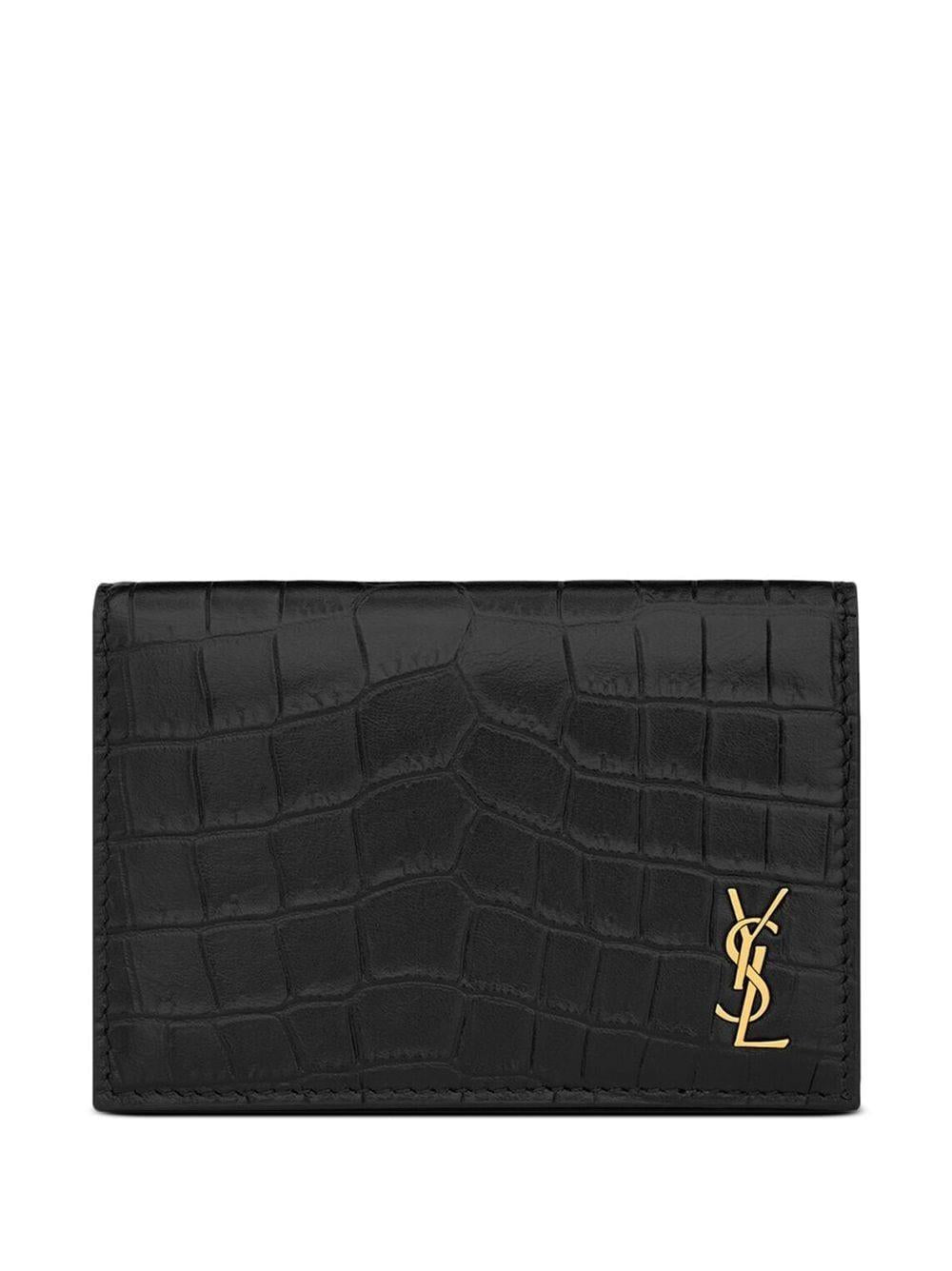 SAINT LAURENT Men's Black Crocodile Embossed Wallet