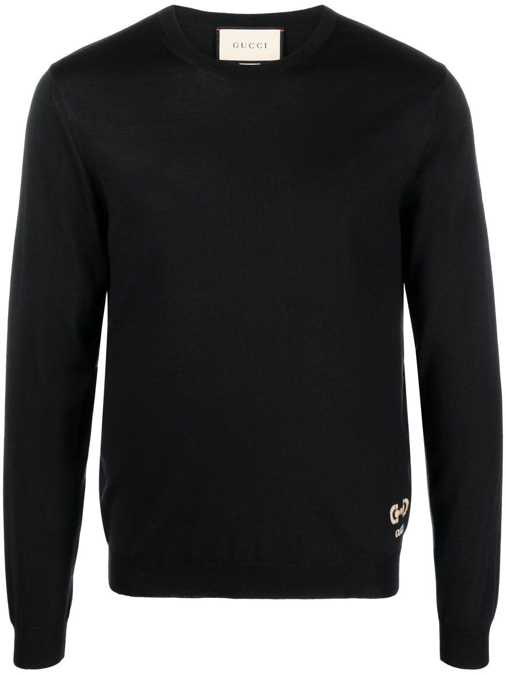 Blue Wool Jumper with Horsebit Embroidery and Gucci Logo