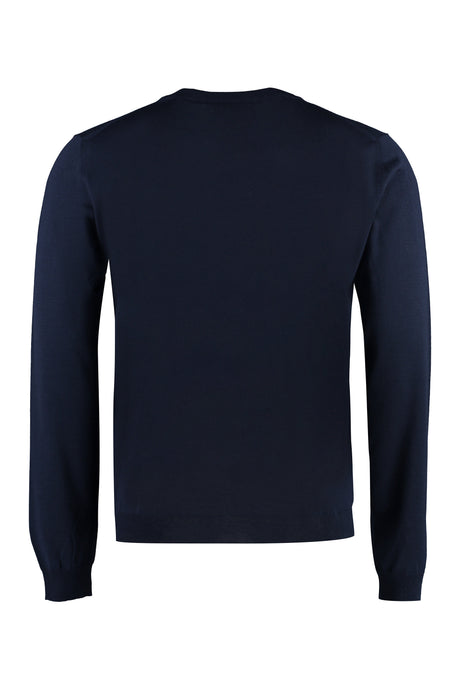 GUCCI Men's Blue Ribbed Wool Crew-Neck Sweater