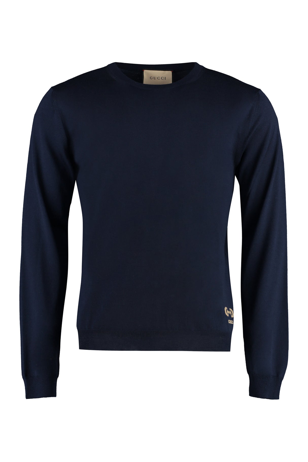 Blue Wool Jumper with Horsebit Embroidery and Gucci Logo