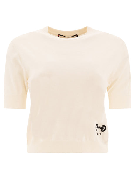 GUCCI Wool T-Shirt with Horsebit Inlay for Women - FW24