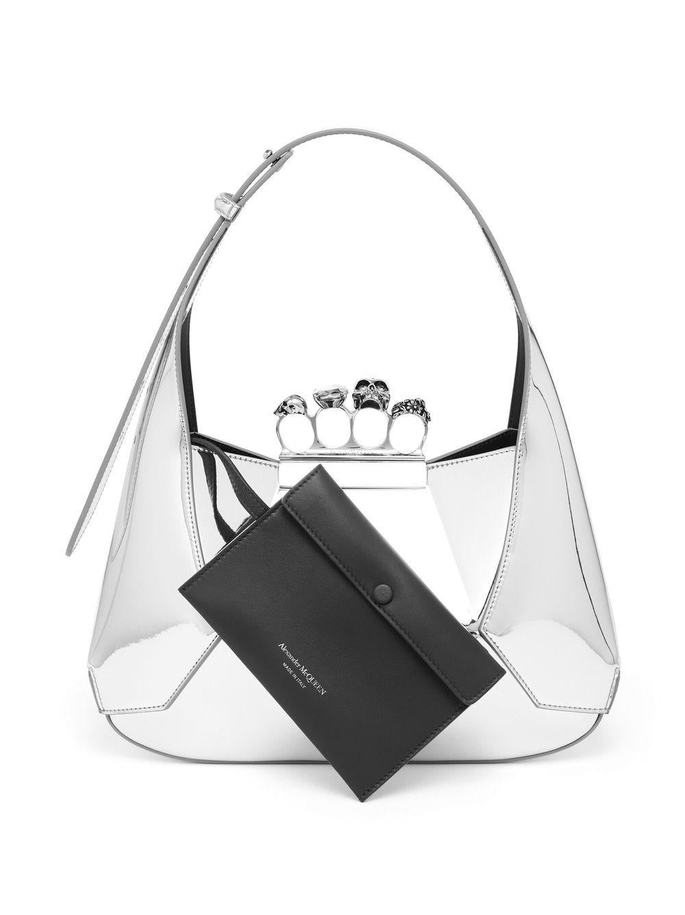 ALEXANDER MCQUEEN Stunning Jewel-Embellished Silver Hobo Handbag for Women