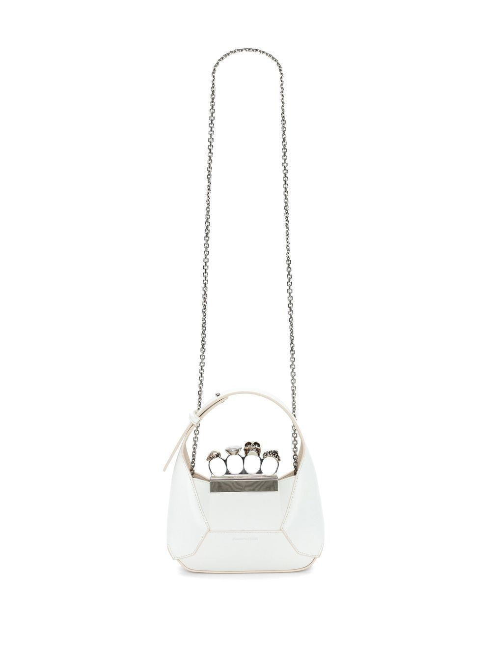 Ivory White Jewelled Leather Mini Hobo Handbag for Women