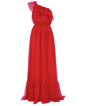 GUCCI Red One-Shoulder Chiffon Dress for Women - SS23 Collection