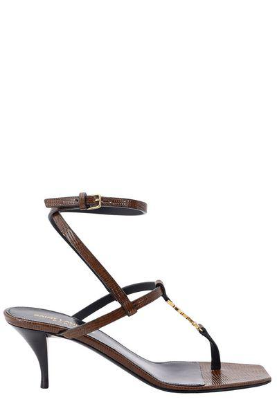 60 Brown Snake Embossed Leather Sandals for Women