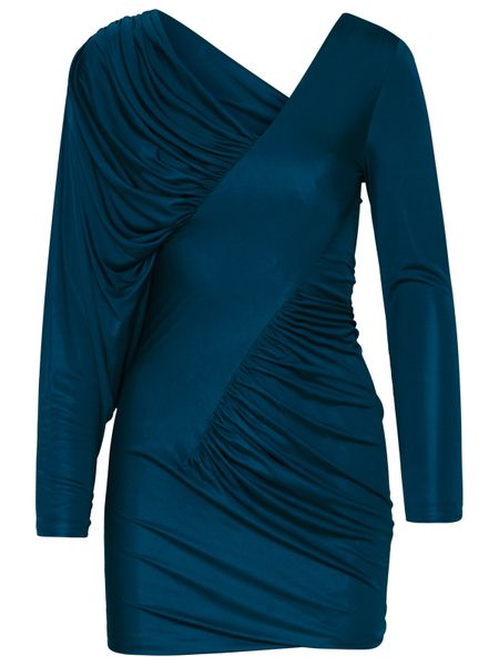 SAINT LAURENT Blue Draped T-Shirt Dress for Women - SS23 Collection