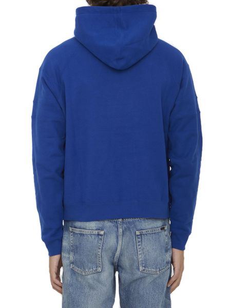 SAINT LAURENT Blue Cotton Hoodie with Contrasting Cuffs and Hem for Men