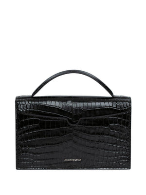 ALEXANDER MCQUEEN Black Crocodile-Embossed Shoulder Handbag for Women