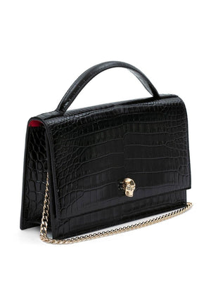 ALEXANDER MCQUEEN Black Crocodile-Embossed Shoulder Handbag for Women