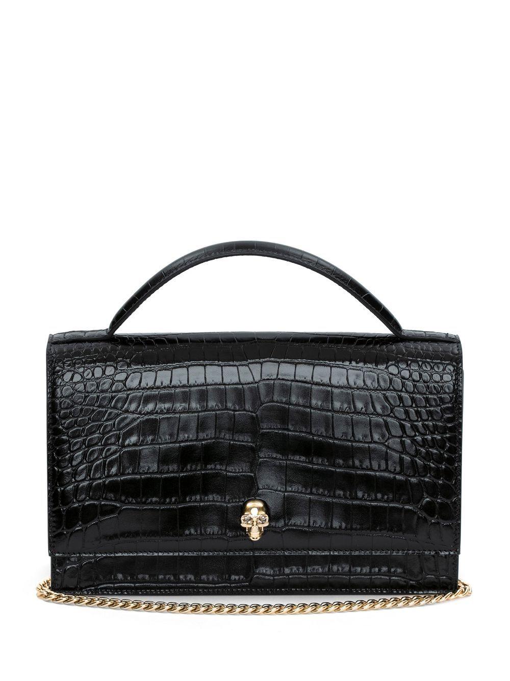 ALEXANDER MCQUEEN Black Crocodile-Embossed Shoulder Handbag for Women