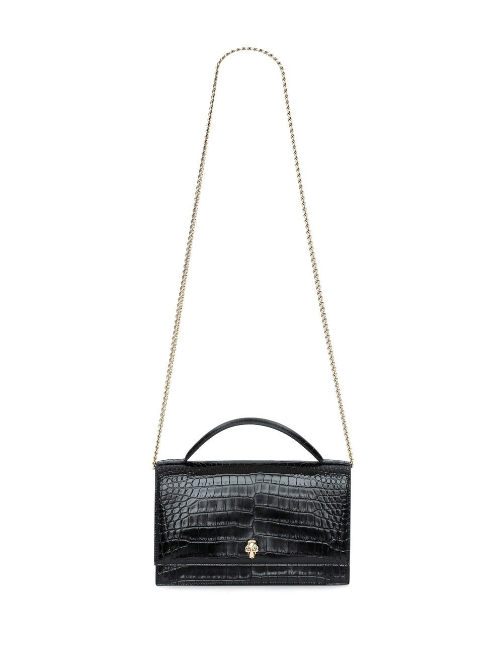 ALEXANDER MCQUEEN Black Crocodile-Embossed Shoulder Handbag for Women