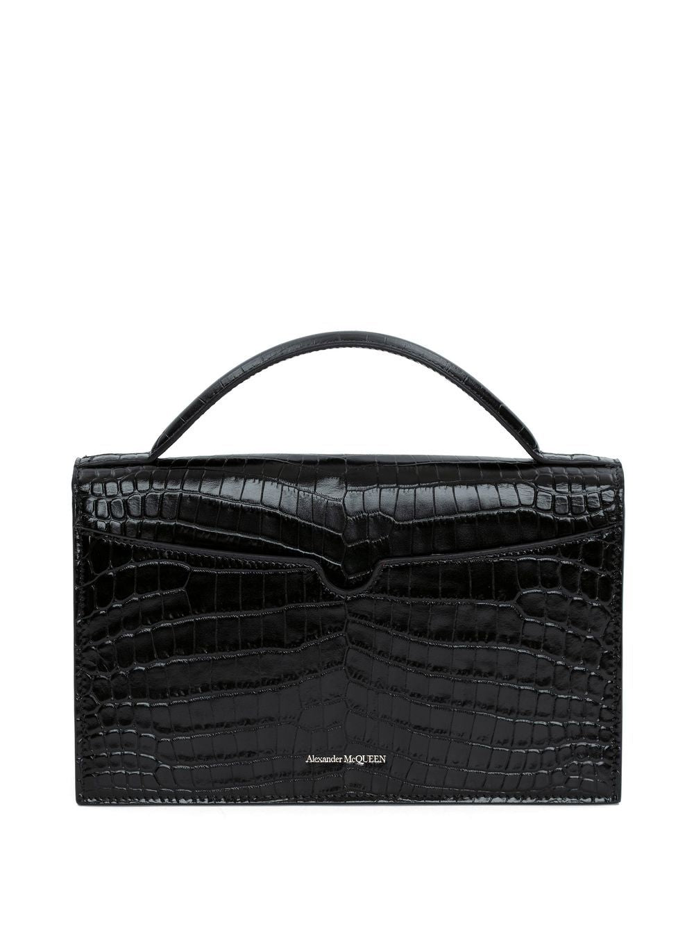 ALEXANDER MCQUEEN Black Crocodile-Embossed Shoulder Handbag for Women