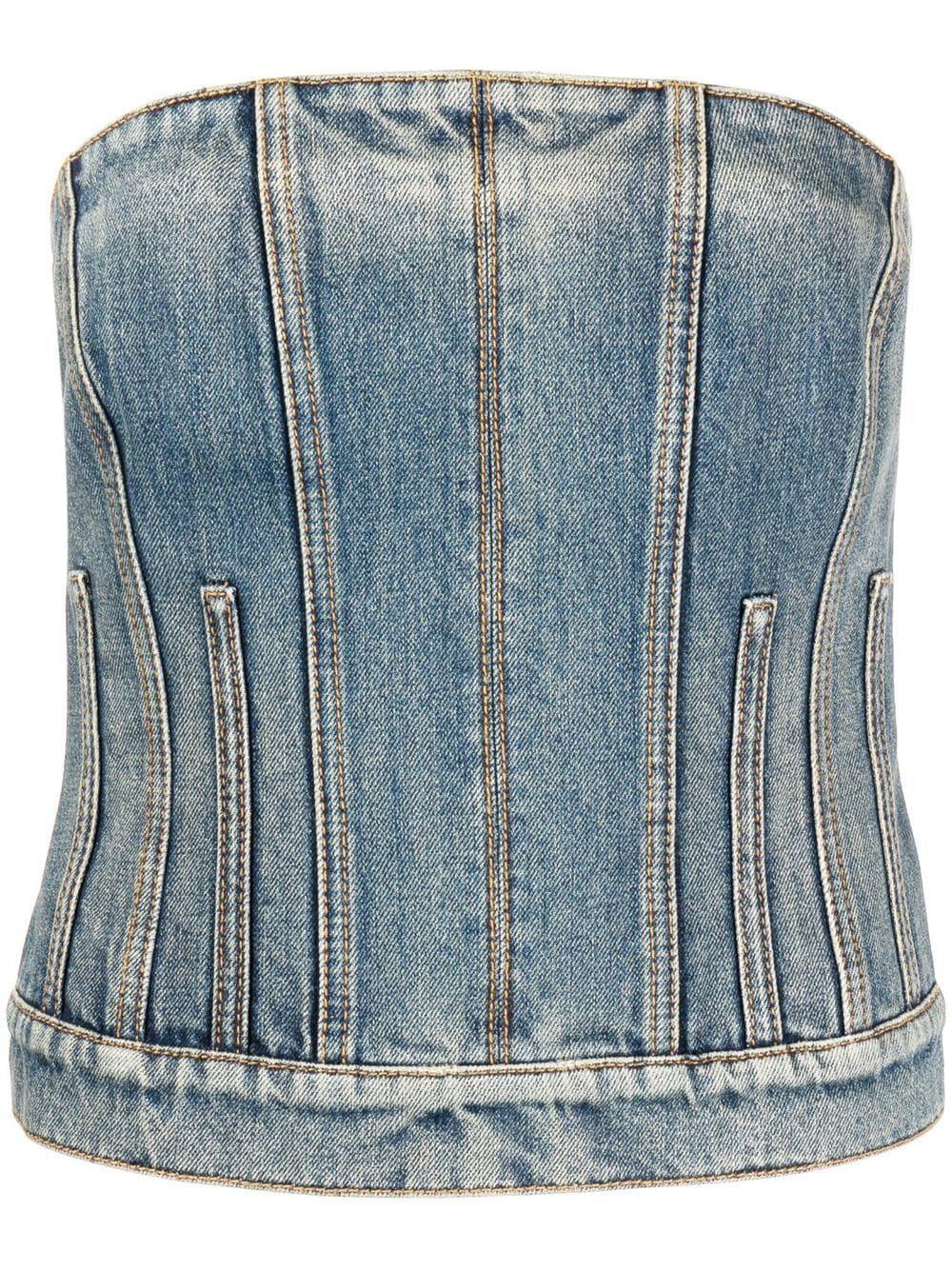 ALEXANDER MCQUEEN Distressed Wash Denim Corset Top for Women - SS23