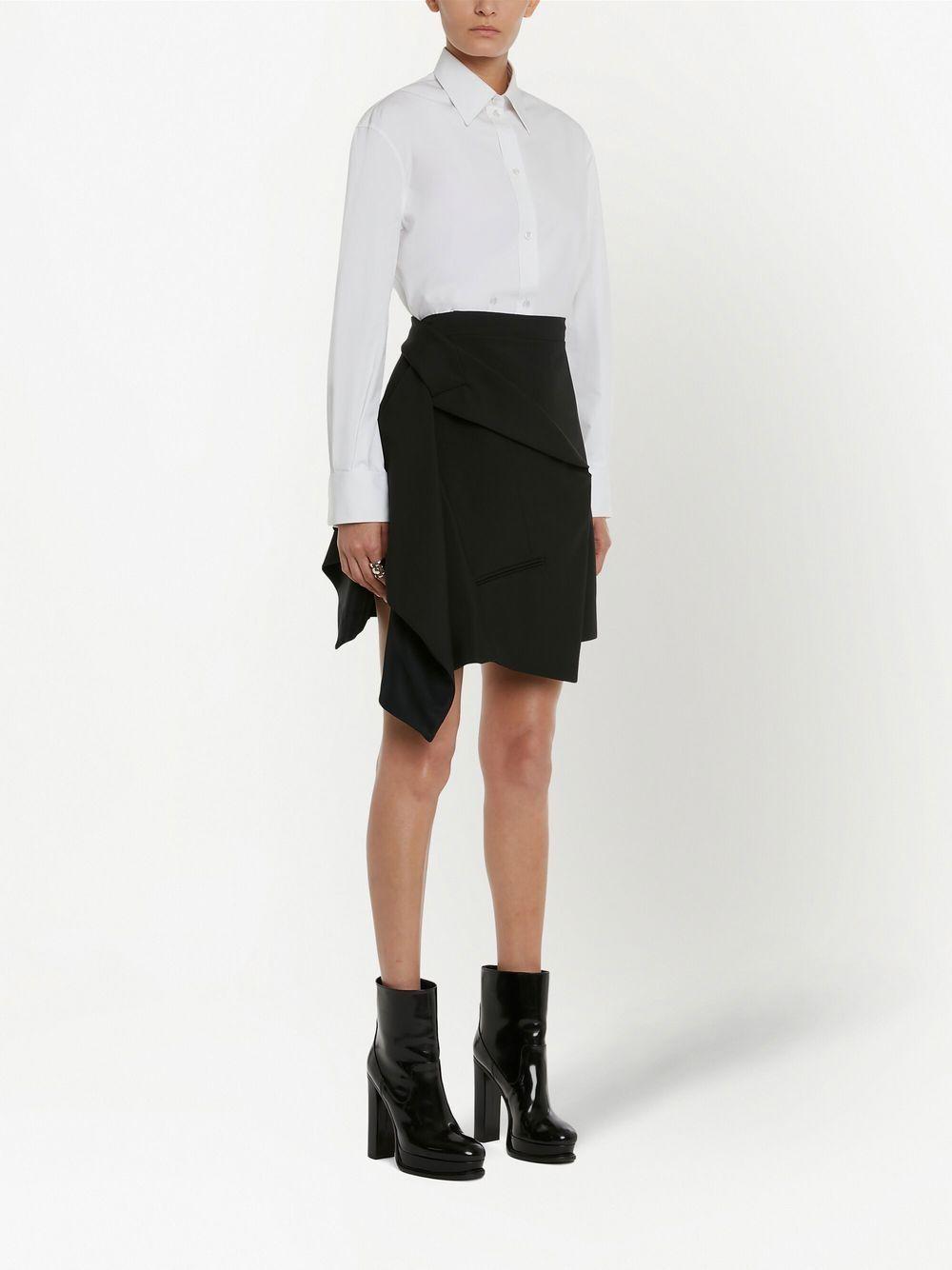 Black Draped Mini Skirt for Women - Wool Fabric