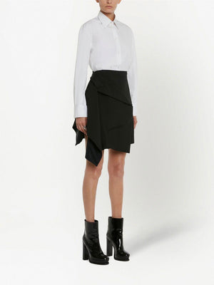 Black Draped Mini Skirt for Women - Wool Fabric