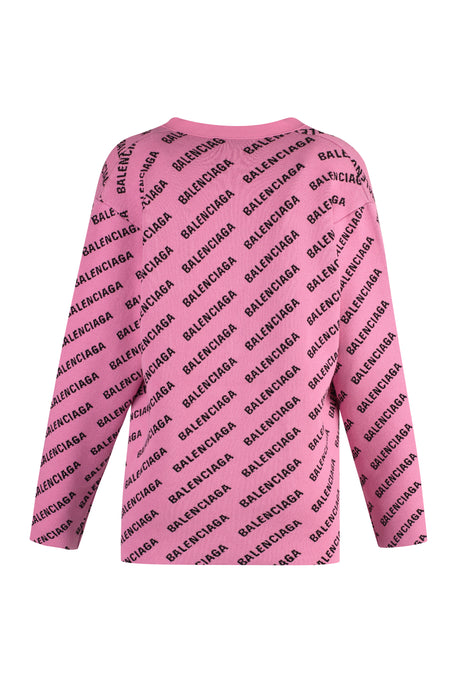 Pink Ribbed Knit Balenciaga All Over Logo Cardigan for Women