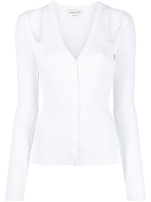 ALEXANDER MCQUEEN White Long Sleeve Slash Cardigan for Women - SS23 Collection