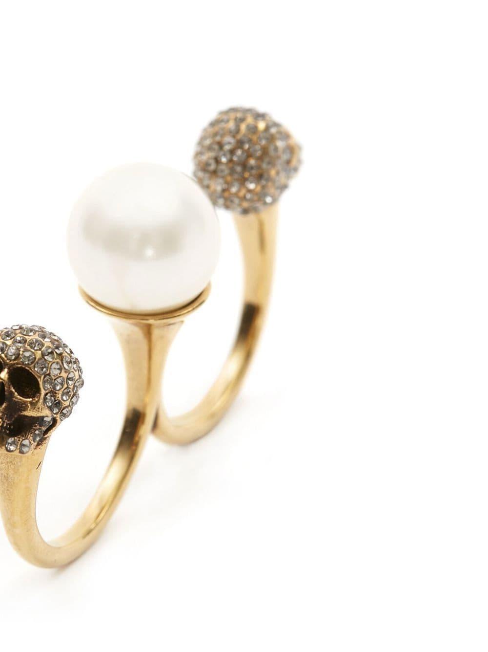 Graceful Double Pearl Ring - Vintage Gold