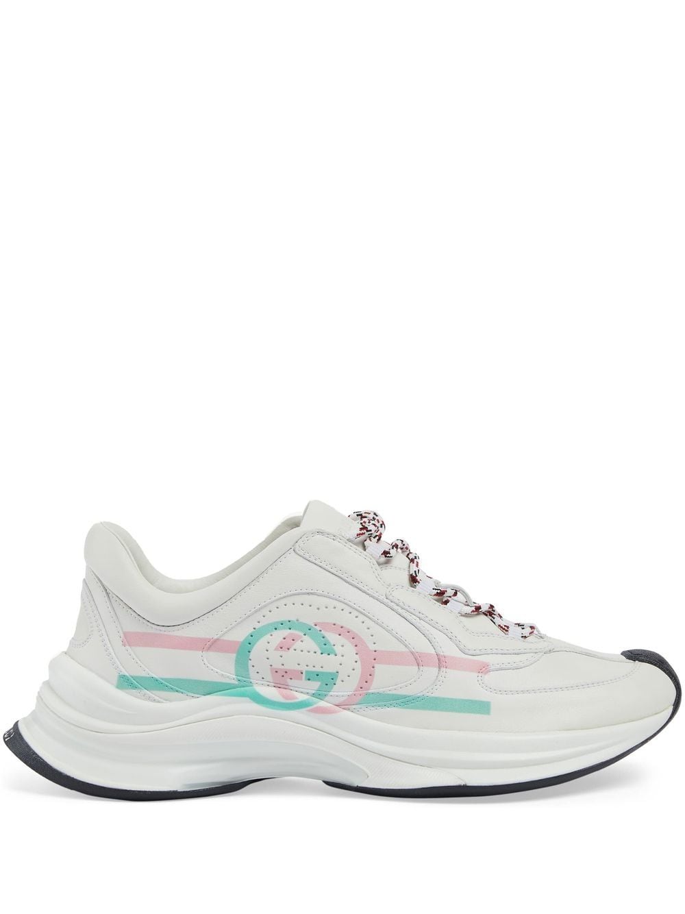 GUCCI Streamlined Fashion Essential: Women's White, Pink, and Green Leather Sneakers
