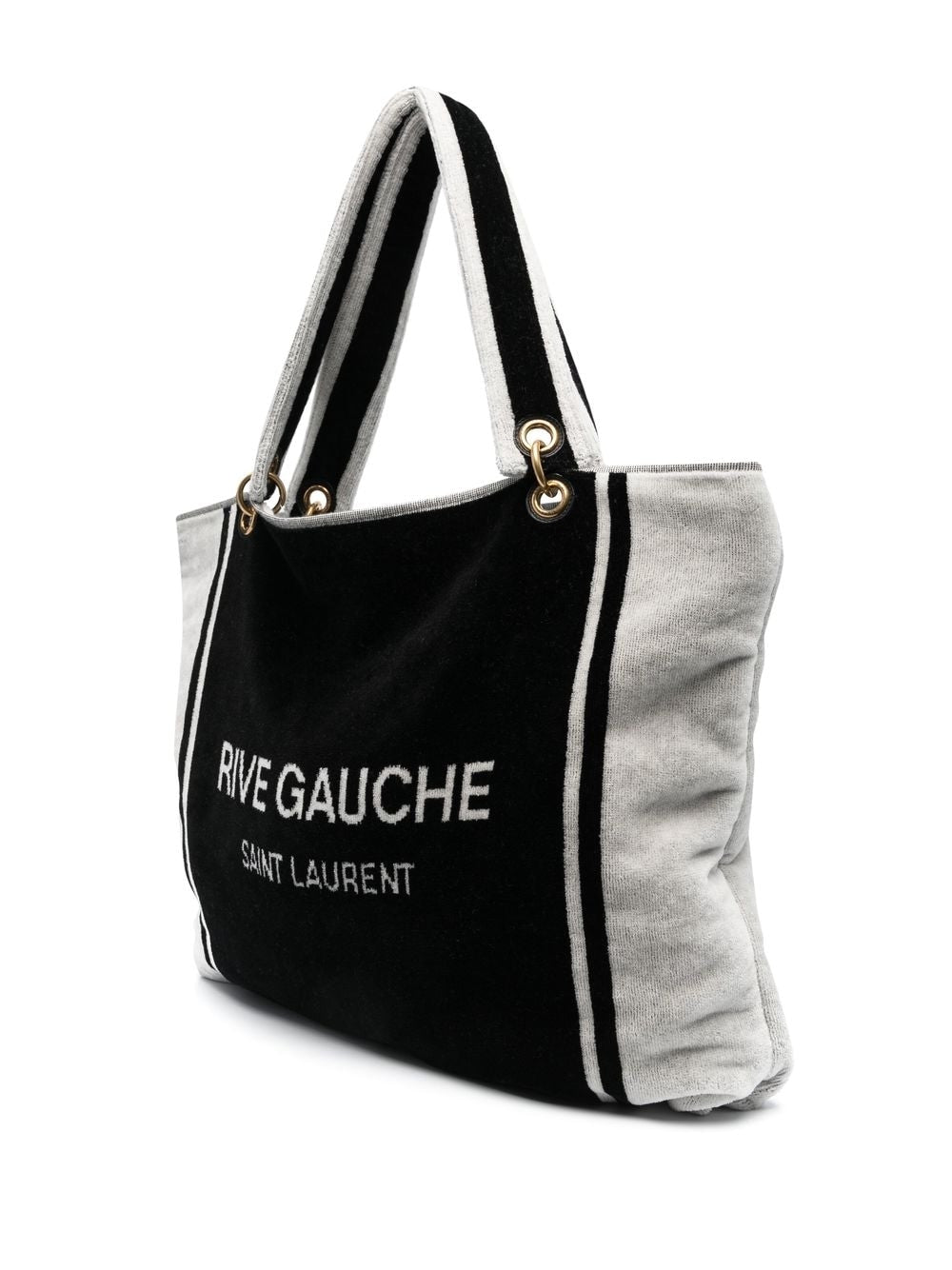 Tote Bag with Gold-Tone Accents and Detachable Handle - BLACK AND WHITE