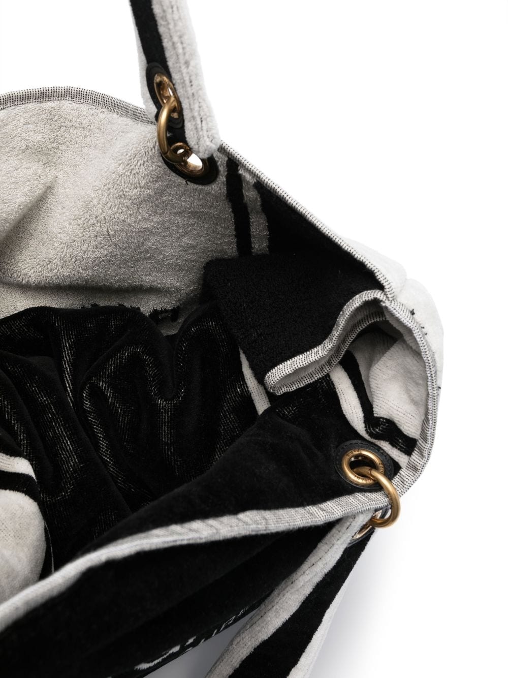 SAINT LAURENT Black & White Logo Raffia Beach Handbag for Women