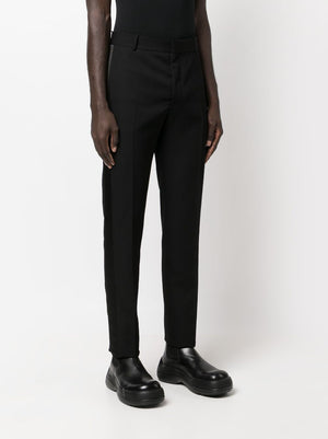 Men's Black Wool Tailored Trousers with Satin Side Stripes