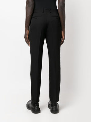 Men's Black Wool Tailored Trousers with Satin Side Stripes