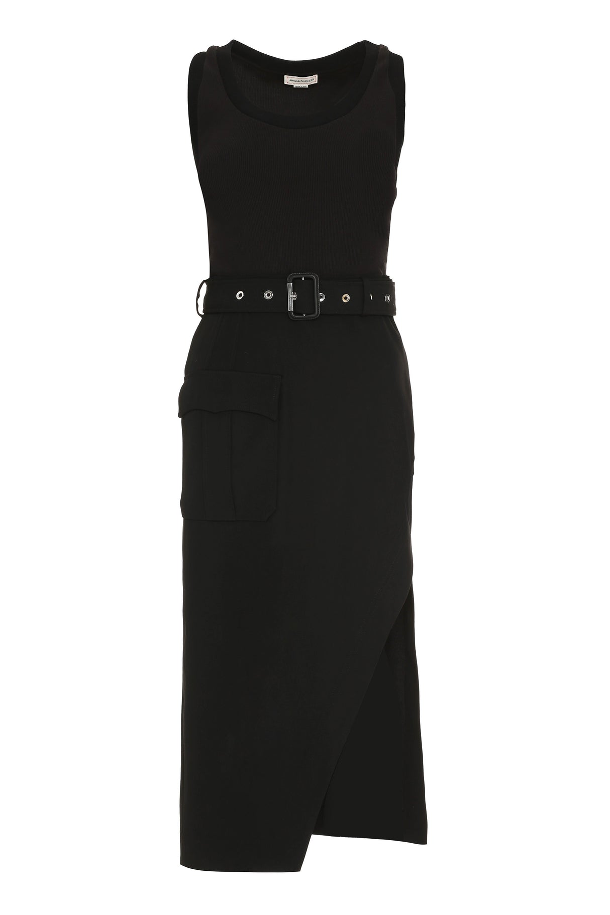 ALEXANDER MCQUEEN Black Cotton Dress with Waist Belt for Women - SS23 Collection