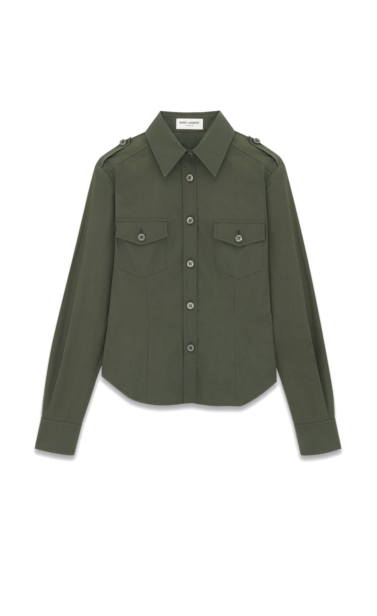 SAINT LAURENT Military Chic: Kaki Uniform Shirt for Women SS23