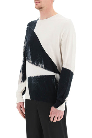 ALEXANDER MCQUEEN Men's White and Ivory Asymmetrical Print Crewneck Sweater