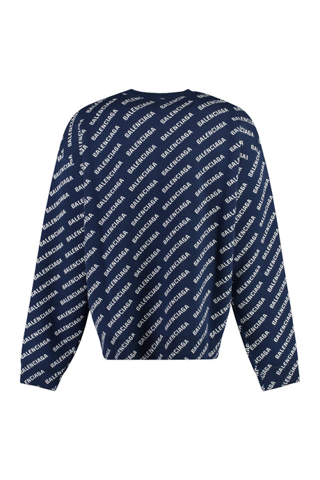 BALENCIAGA Blue All-Over Crewneck Cotton Sweater for Men (FW24)