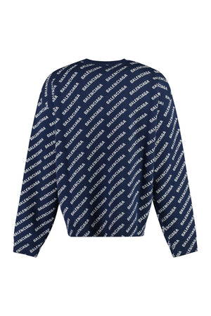 BALENCIAGA Men's Blue Jacquard Logo Long Sleeve Sweater for FW23