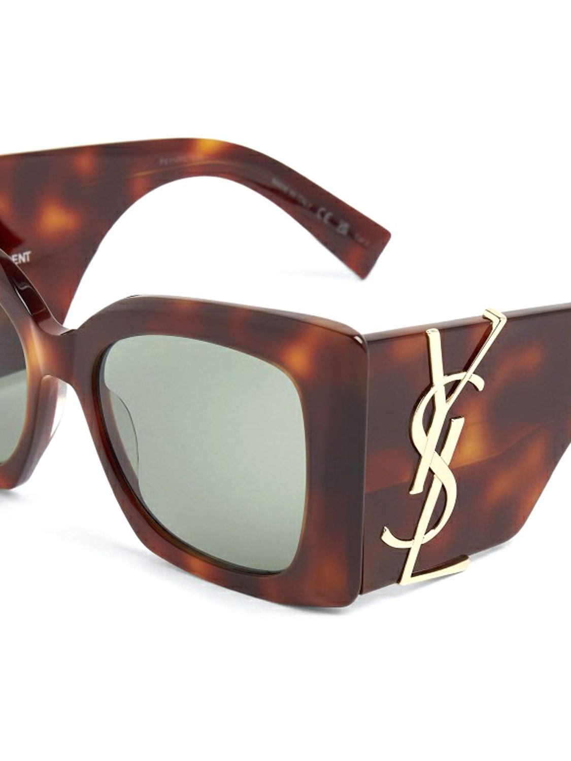SAINT LAURENT Oversized Brown Tortoiseshell Sunglasses with Green Lenses for Women