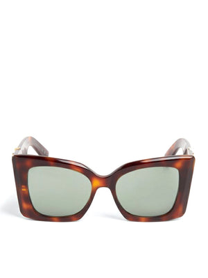 SAINT LAURENT Oversized Brown Tortoiseshell Sunglasses with Green Lenses for Women