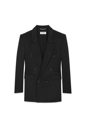 High-End Noir Silk Double Breasted Blazer for Women